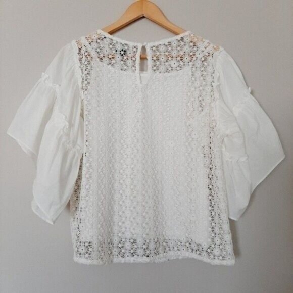 STELLA & DOT Gertie Crochet Eyelet Lace Blouse Boho Top White Sz L - Picture 9 of 12
